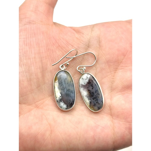 Dendritic Agate Sterling Silver Dangle Handmade Earrings - Picture 3 of 4